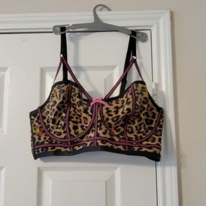 BETSEY JOHNSON LEOPARD UNDERWIRE LONGLINE BRALETTE